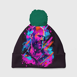 Шапка с помпоном Jason Statham - pop art, цвет: 3D-зеленый