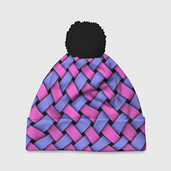 Шапка с помпоном Фиолетово-сиреневая плетёнка - оптическая иллюзия, цвет: 3D-черный