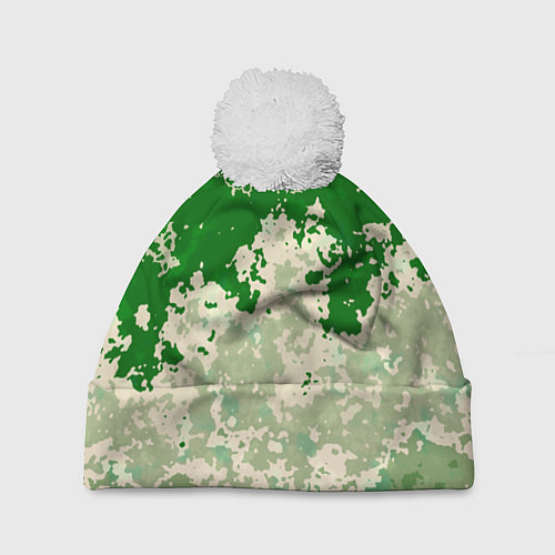 Шапка c помпоном Абстракция в зелёных тонах / 3D-Белый – фото 1