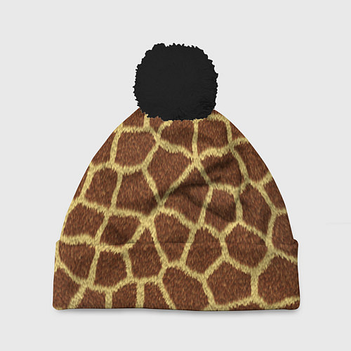 Шапка c помпоном Текстура жирафа / 3D-Черный – фото 1