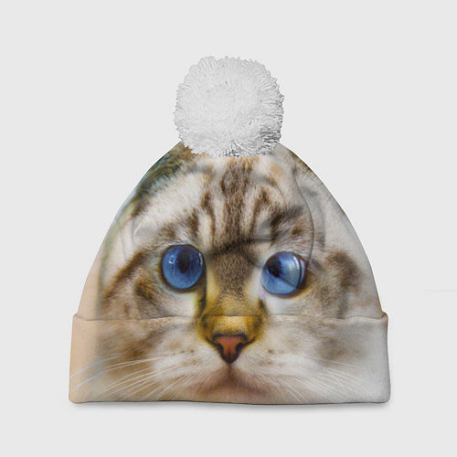Шапка c помпоном Кошка породы шотландская вислоухая косоглазая / 3D-Белый – фото 1