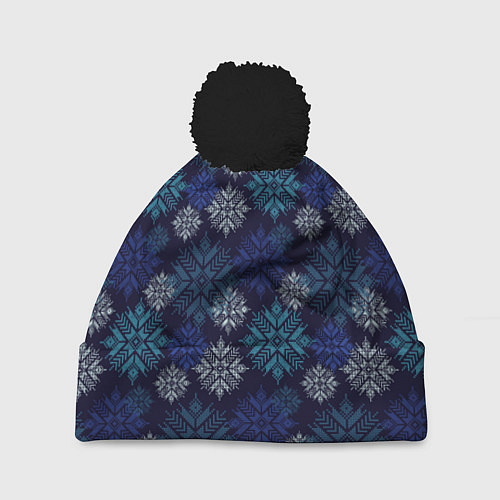 Шапка c помпоном Северные узоры / 3D-Черный – фото 1