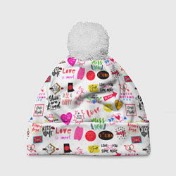 Шапка с помпоном Love inscriptions, цвет: 3D-белый