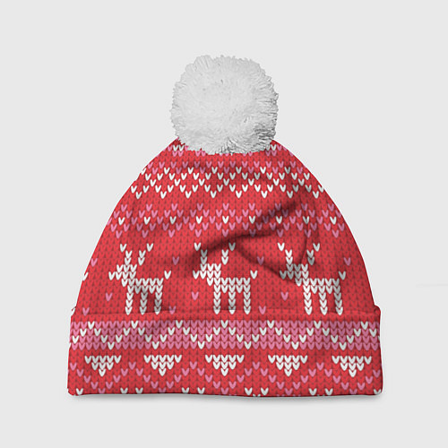 Шапка c помпоном Тёплые олени / 3D-Белый – фото 1