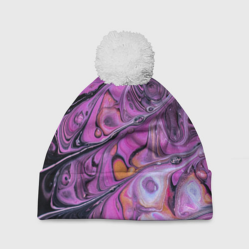 Шапка c помпоном Фиолетовые краски и камни / 3D-Белый – фото 1
