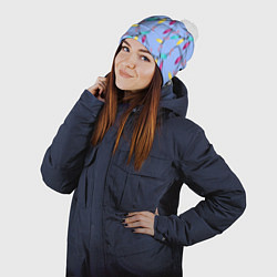 Шапка с помпоном Новогодняя гирлянда голубая, цвет: 3D-белый — фото 2