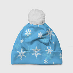Шапка с помпоном Голубой снегопад, цвет: 3D-белый