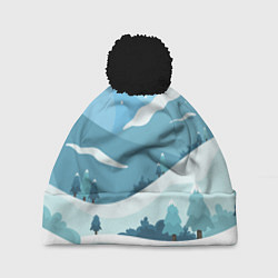 Шапка с помпоном Заснеженные горы, цвет: 3D-черный