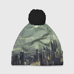 Шапка с помпоном Футуристичный город, цвет: 3D-черный