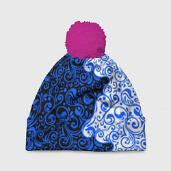 Шапка c помпоном Синие узоры