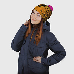 Шапка с помпоном Пиво пенное светлое, цвет: 3D-малиновый — фото 2