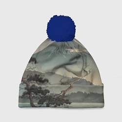 Шапка с помпоном Великий вулкан Фудзияма, цвет: 3D-тёмно-синий