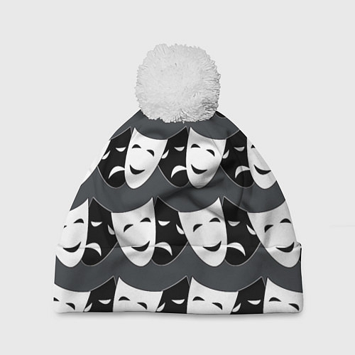 Шапка c помпоном Две маски / 3D-Белый – фото 1