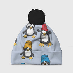 Шапка с помпоном Смешные пингвины, цвет: 3D-черный