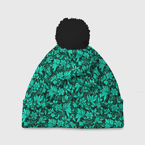 Шапка c помпоном Colorful floral pattern / 3D-Черный – фото 1