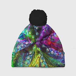 Шапка с помпоном Абстракция с разноцветными шариками, цвет: 3D-черный