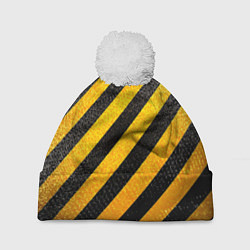 Шапка с помпоном Черно-желтая опасность, цвет: 3D-белый