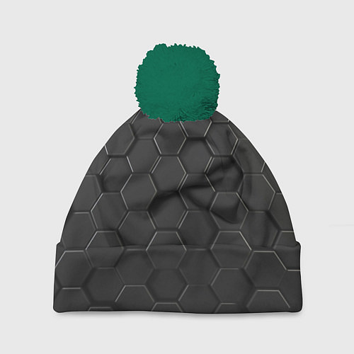 Шапка c помпоном Abstraction hexagon grey / 3D-Зеленый – фото 1