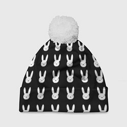 Шапка с помпоном Bunny pattern black, цвет: 3D-белый