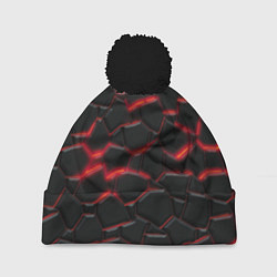 Шапка с помпоном Красный неон и плиты, цвет: 3D-черный