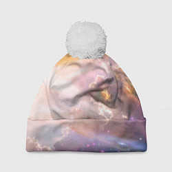 Шапка с помпоном Аморфное абстрактное космическое красочное небо, цвет: 3D-белый