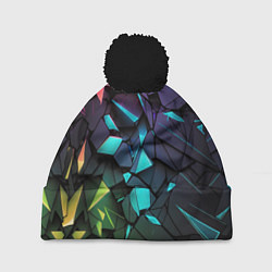 Шапка с помпоном Неоновые абстрактные каменные плиты, цвет: 3D-черный