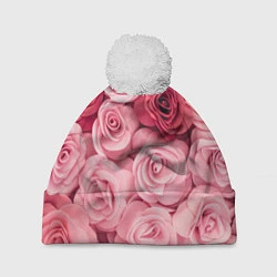 Шапка с помпоном Чайная пыльная роза - нежно розовый цветок, цвет: 3D-белый