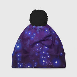Шапка с помпоном Звездочки - космическое небо, цвет: 3D-черный