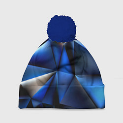 Шапка с помпоном Polygon blue abstract, цвет: 3D-тёмно-синий