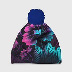 Шапка с помпоном Неоновый цветок, цвет: 3D-тёмно-синий