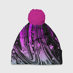 Шапка с помпоном Неоновые цвета брызги краски гранжевая текстура, цвет: 3D-малиновый