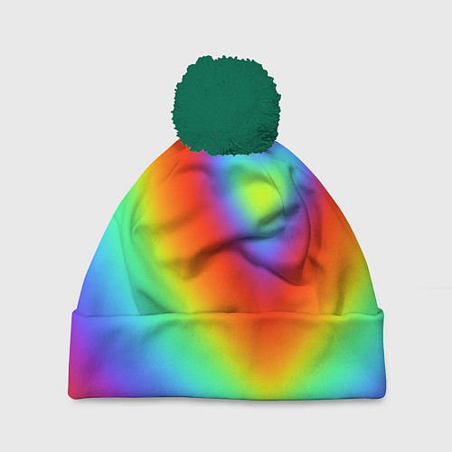 Шапка c помпоном Сердце - радужный градиент / 3D-Зеленый – фото 1