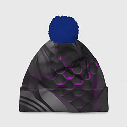 Шапка c помпоном Черные объекты с фиолетовой сеткой