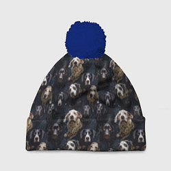 Шапка с помпоном Паттерн из собак, цвет: 3D-тёмно-синий