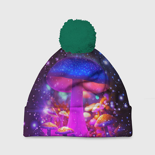 Шапка c помпоном Звезды и неоновые светящиеся грибы / 3D-Зеленый – фото 1
