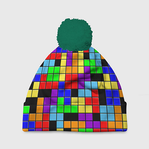Шапка c помпоном Тетрис цветные блоки / 3D-Зеленый – фото 1