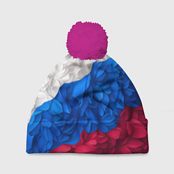 Шапка с помпоном Флаг России из цветов, цвет: 3D-малиновый
