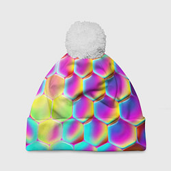 Шапка с помпоном Розовая чешуя - текстура, цвет: 3D-белый