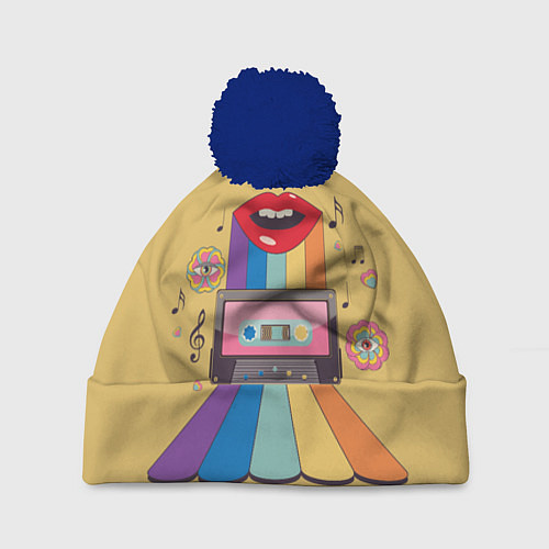 Шапка c помпоном Аудиокассета ретро иллюстрация / 3D-Тёмно-синий – фото 1