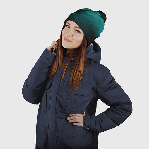 Шапка c помпоном Бирюзово-черный дым - Хуф и Ся / 3D-Черный – фото 2