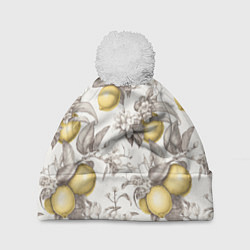 Шапка с помпоном Лимоны - винтаж графика: паттерн, цвет: 3D-белый