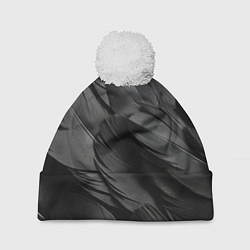 Шапка с помпоном Черные перья ворона, цвет: 3D-белый