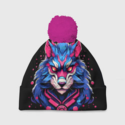 Шапка с помпоном Хитрый синий лис, цвет: 3D-малиновый