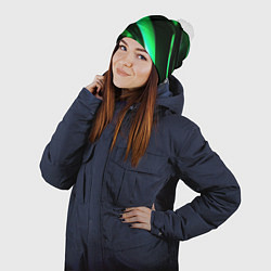 Шапка с помпоном Зеленая неоновая абстракция, цвет: 3D-белый — фото 2