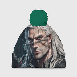 Шапка с помпоном Портрет Ведьмака в доспехах, цвет: 3D-зеленый