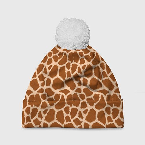 Шапка c помпоном Шкура Жирафа - Giraffe / 3D-Белый – фото 1