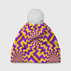 Шапка с помпоном Желто-фиолетовая иллюзия вращения, цвет: 3D-белый