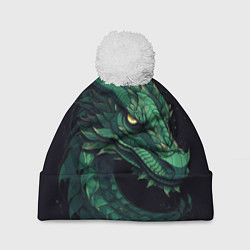 Шапка с помпоном Голова зелёного дракона: арт нейросети, цвет: 3D-белый