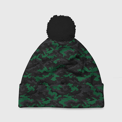 Шапка c помпоном Точечный камуфляжный узор Spot camouflage pattern / 3D-Черный – фото 1