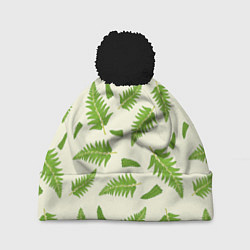 Шапка с помпоном Лесной зеленый папоротник, цвет: 3D-черный
